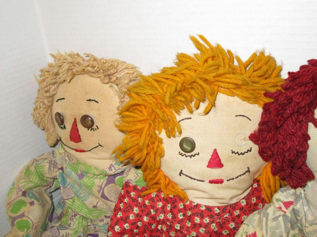 Lot - Vintage Hand Sewn Raggedy Ann & Andy Dolls