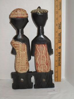 Pair - Carved Native Wooden Figurines