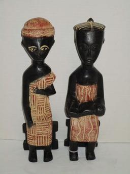 Pair - Carved Native Wooden Figurines