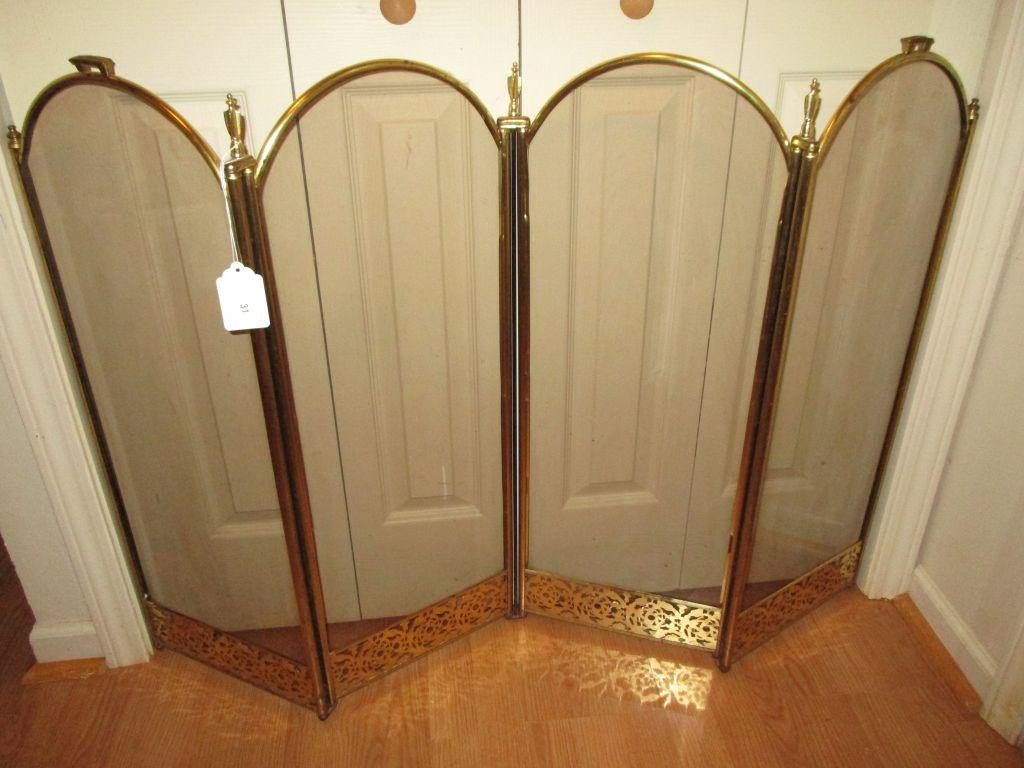 4 Panel Brass & Glass Fire screen