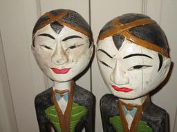 Pair - Hand Carved Wooden Indonesian Figures