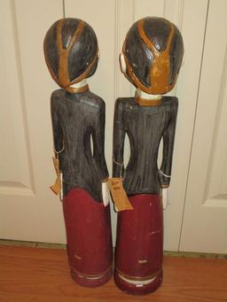 Pair - Hand Carved Wooden Indonesian Figures