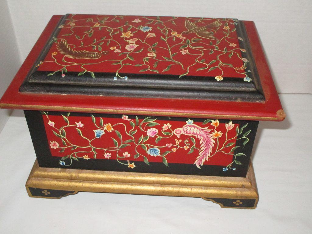 Folk Art Style Painted Wooden Box