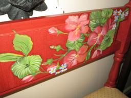 Folk Art Style Hand Painted Bench w/ Upholstered Cushion