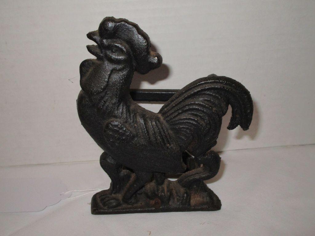 Cast Iron Rooster Motif Napkin Holder