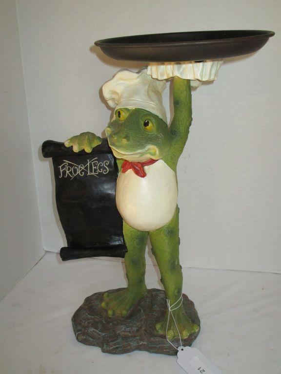 Resin Frog Chef Stand w/ Metal Tray