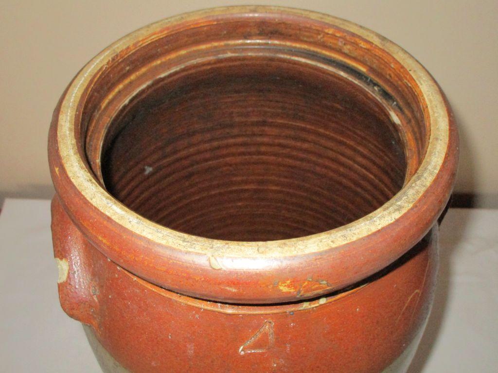 4 Gallon Pottery Crock - Brown & Cream Glaze