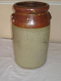 4 Gallon Pottery Crock - Brown & Cream Glaze