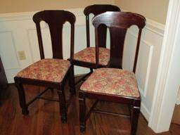 Set of 3 Mahogany Slat Back Chairs w/ Upholstered Seats