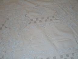 Exquisite Vintage Pulled Thread Embroidered Table Cloth