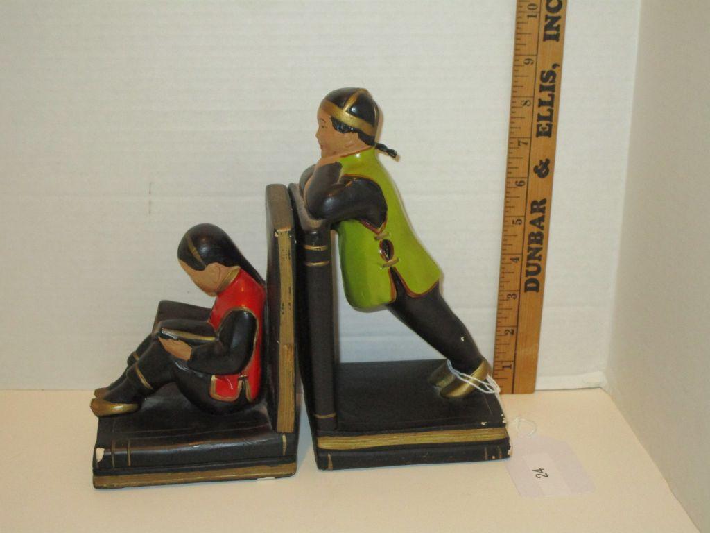 Pair - Oriental Design Plaster Bookends by Abco w/ Original Label