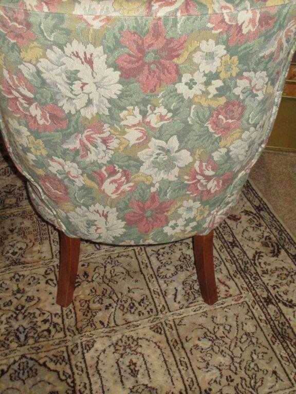 Pair - Floral Upholstered Parlor Chairs w/ Light Pine Trim