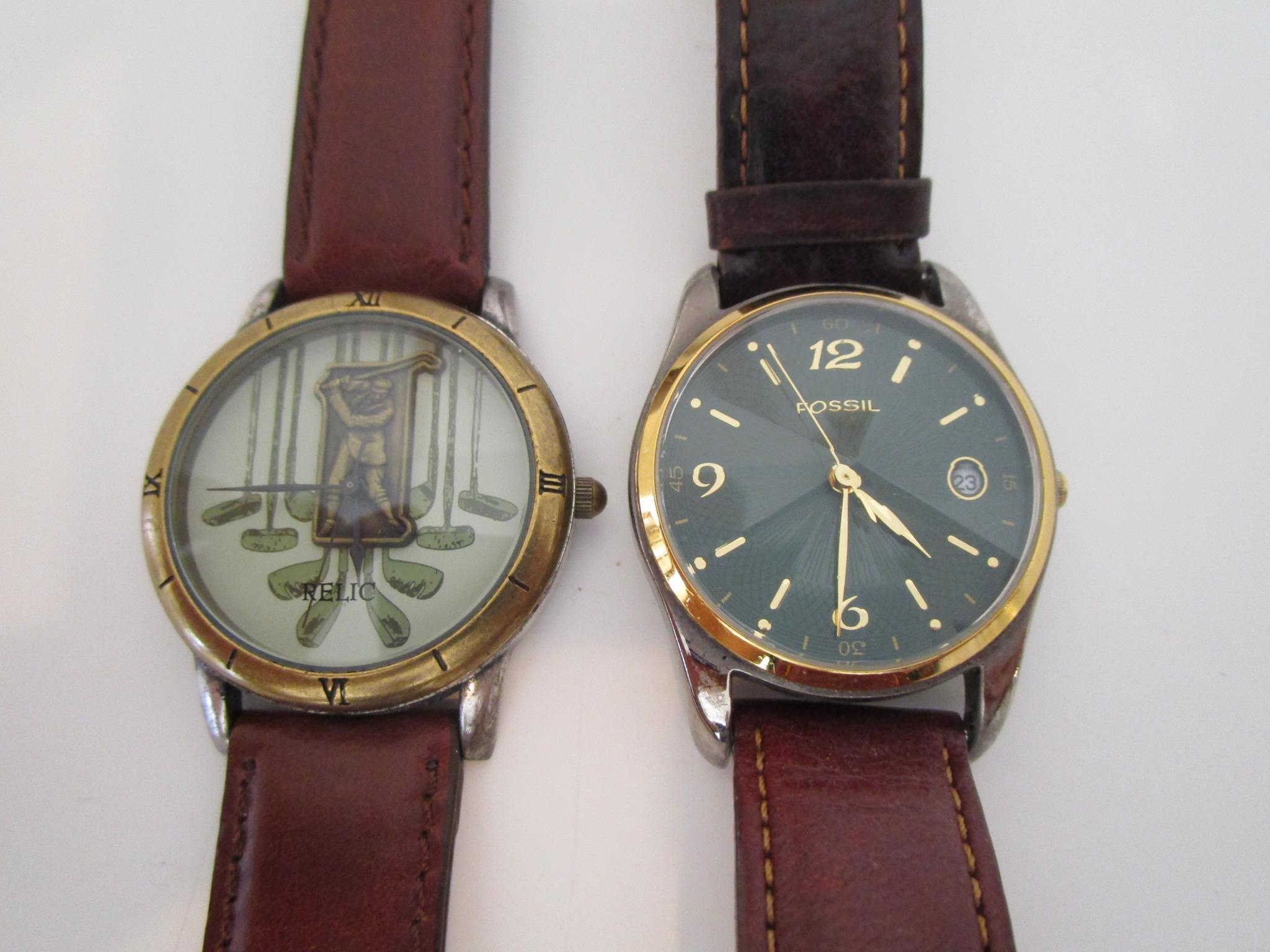 Relic Wrist Watch w/ Golf Theme on Leather Band