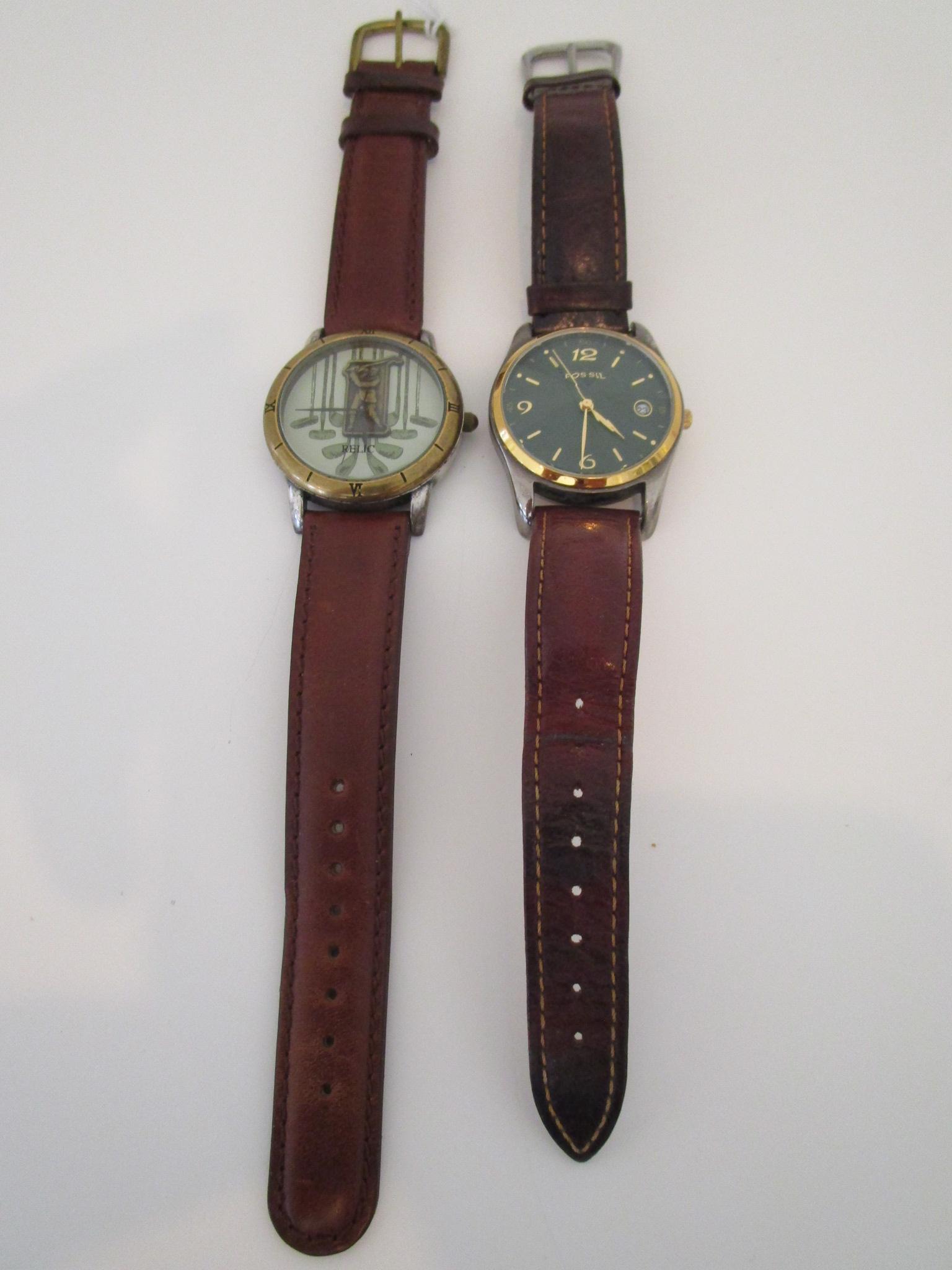 Relic Wrist Watch w/ Golf Theme on Leather Band