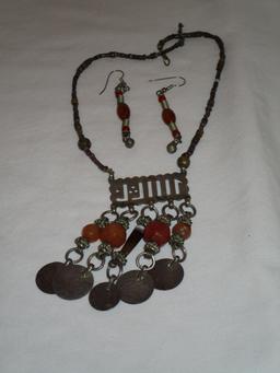 Indian Design Necklace w/ Charm Accents (Hallmark ends in B) &