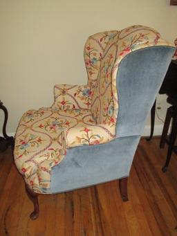 Wingback Chair w/ Embroidered Floral Upholstery