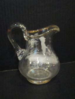 Mary Gregory Glass Creamer - Atlantic City 1894 Souvenir - Clear Glass w/ Gilt Accent