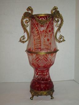 Stunning Victorian Bohemian Ruby Cut to Clear Vase