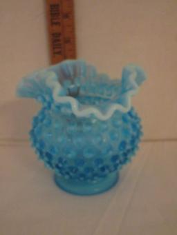 Fenton Blue Opalescent Hobnail Vase