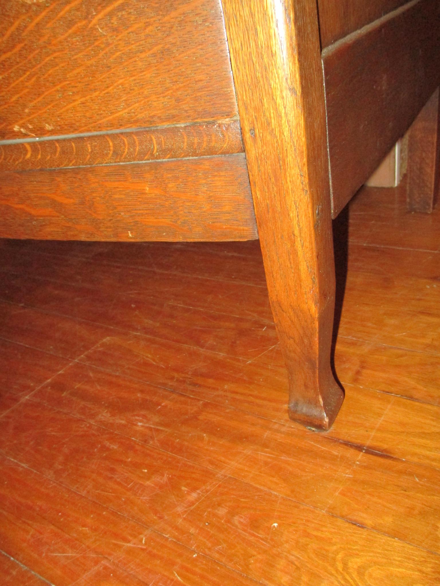 Beautiful Tiger Oak Low Dresser w/ Attached Beveled Mirror - 2 Over 1 Dovetailed Drawers