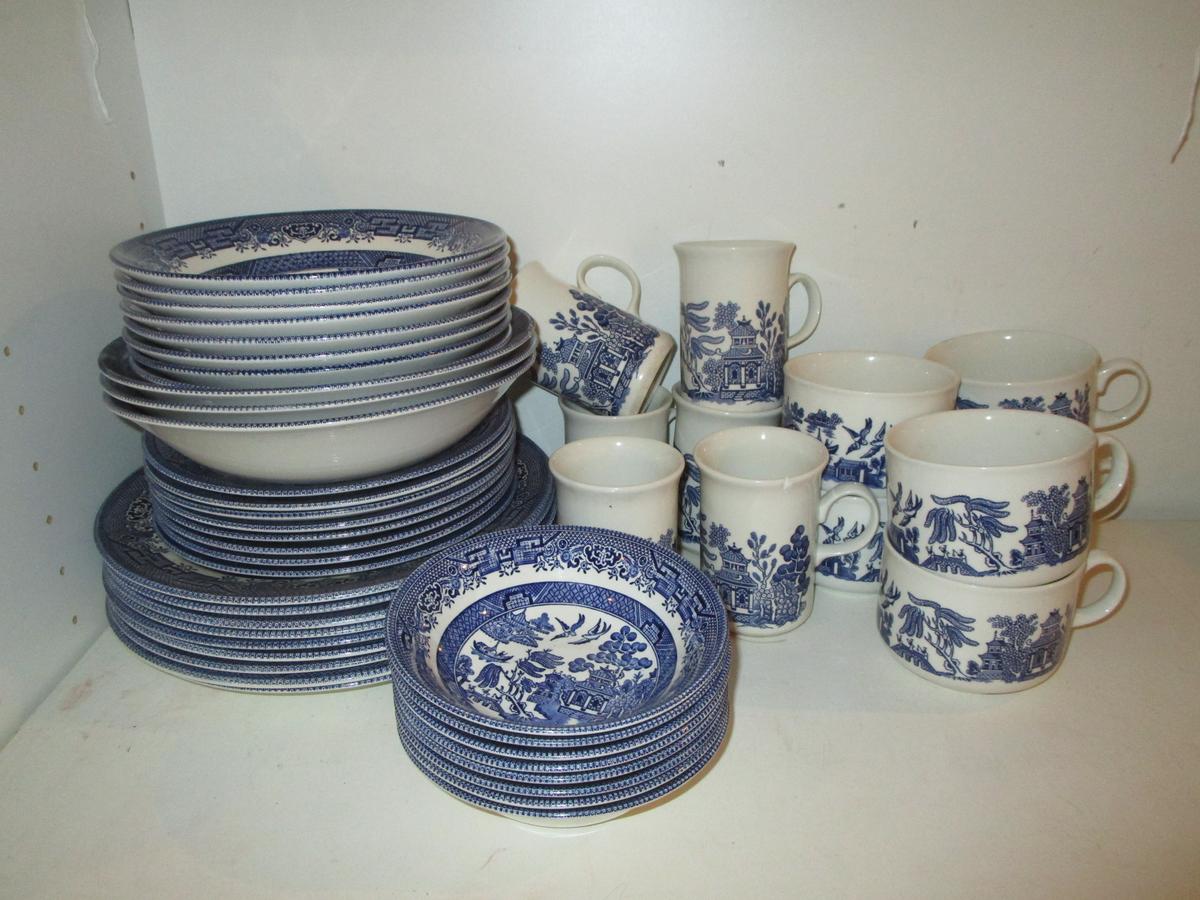 Lot - Blue Willow Pattern China - 48 Pcs. - Some Marked Churchill