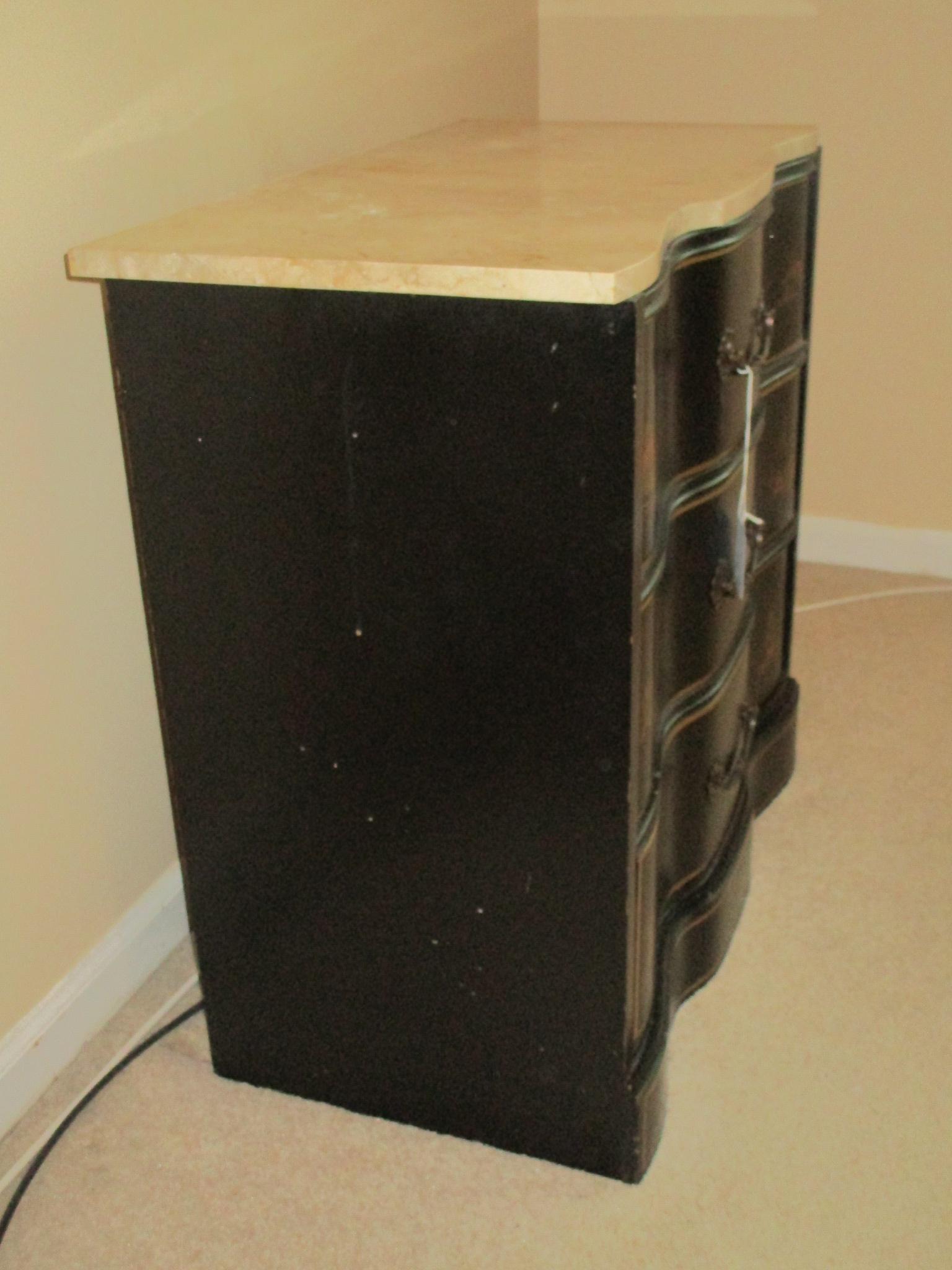 Lacquered Chest w/ Marble Top - Hand Painted Oriental Design w/ Brass Hardware