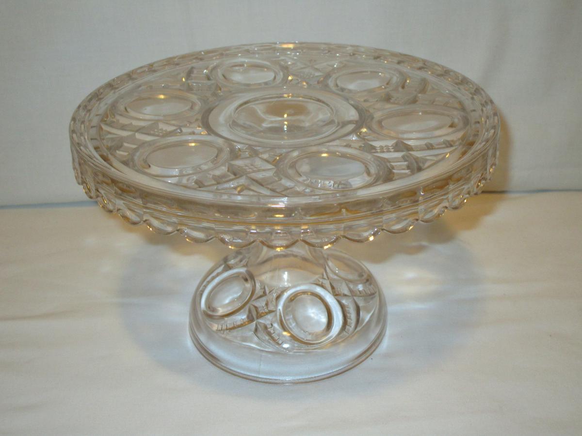 Pressed Glass Pedestal Cake Plate - 6" Tall, 9 1/4" Diam