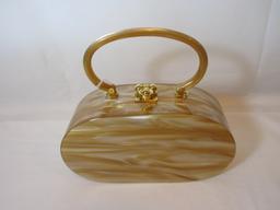 Lisette New York Ladies Retro Bakelite Purse w/ Handle & Brass Clasps