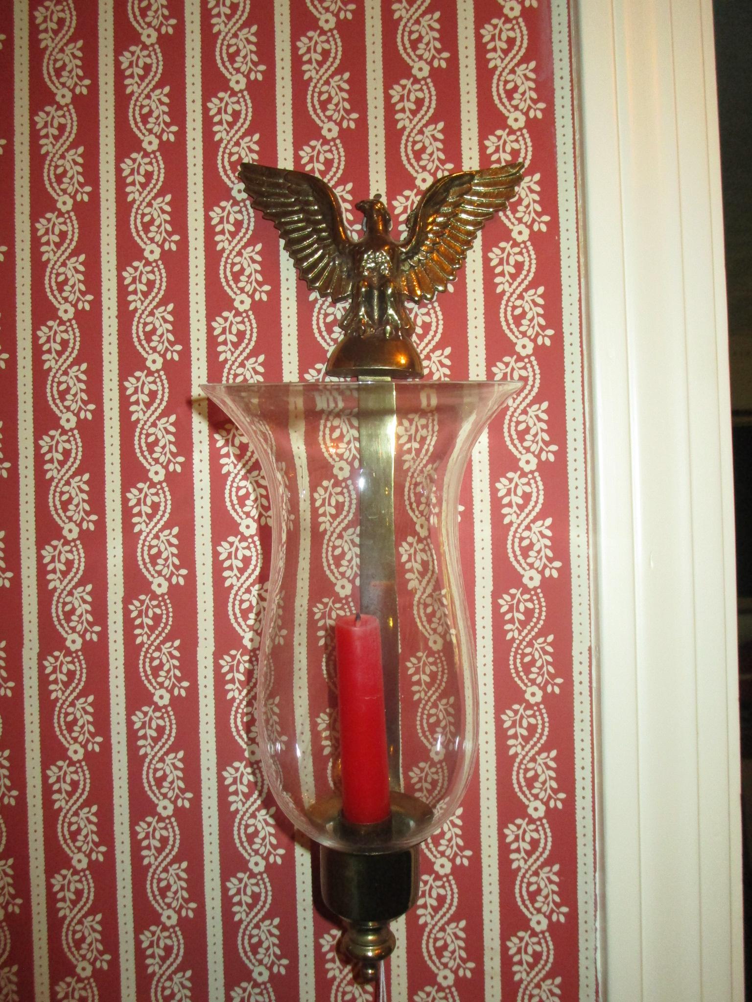 Brass Wall Sconce with Eagle Motif & Glass Globe