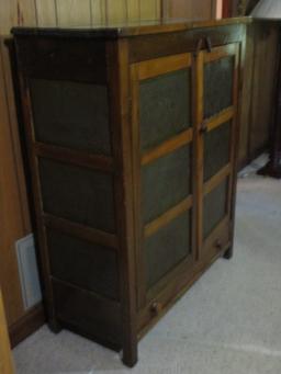 Primitive Punched Tin Pie Safe - Double Door with 1 long Bottom Drawer