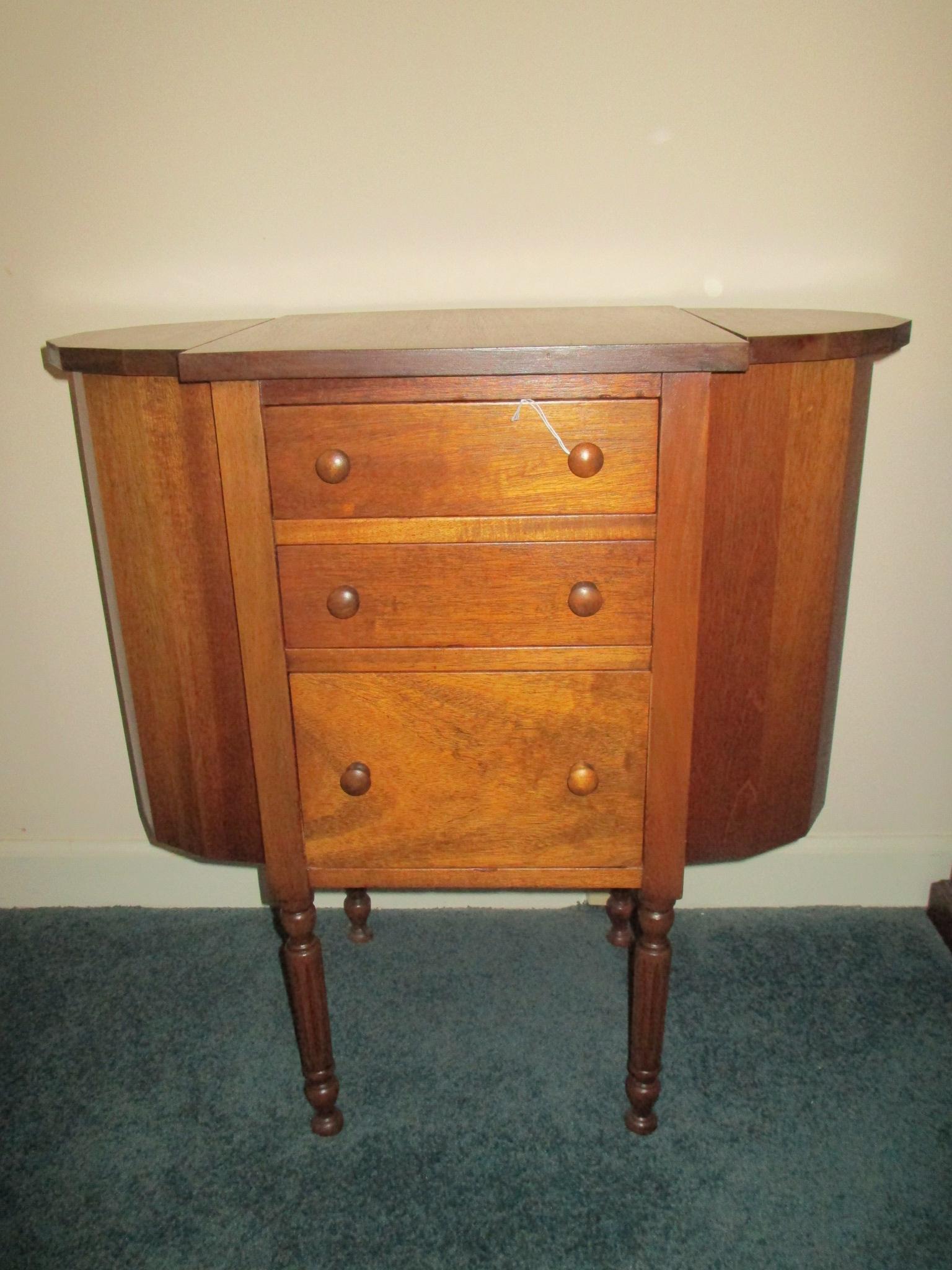 Mahogany Martha Washington Sewing Cabinet with Contents