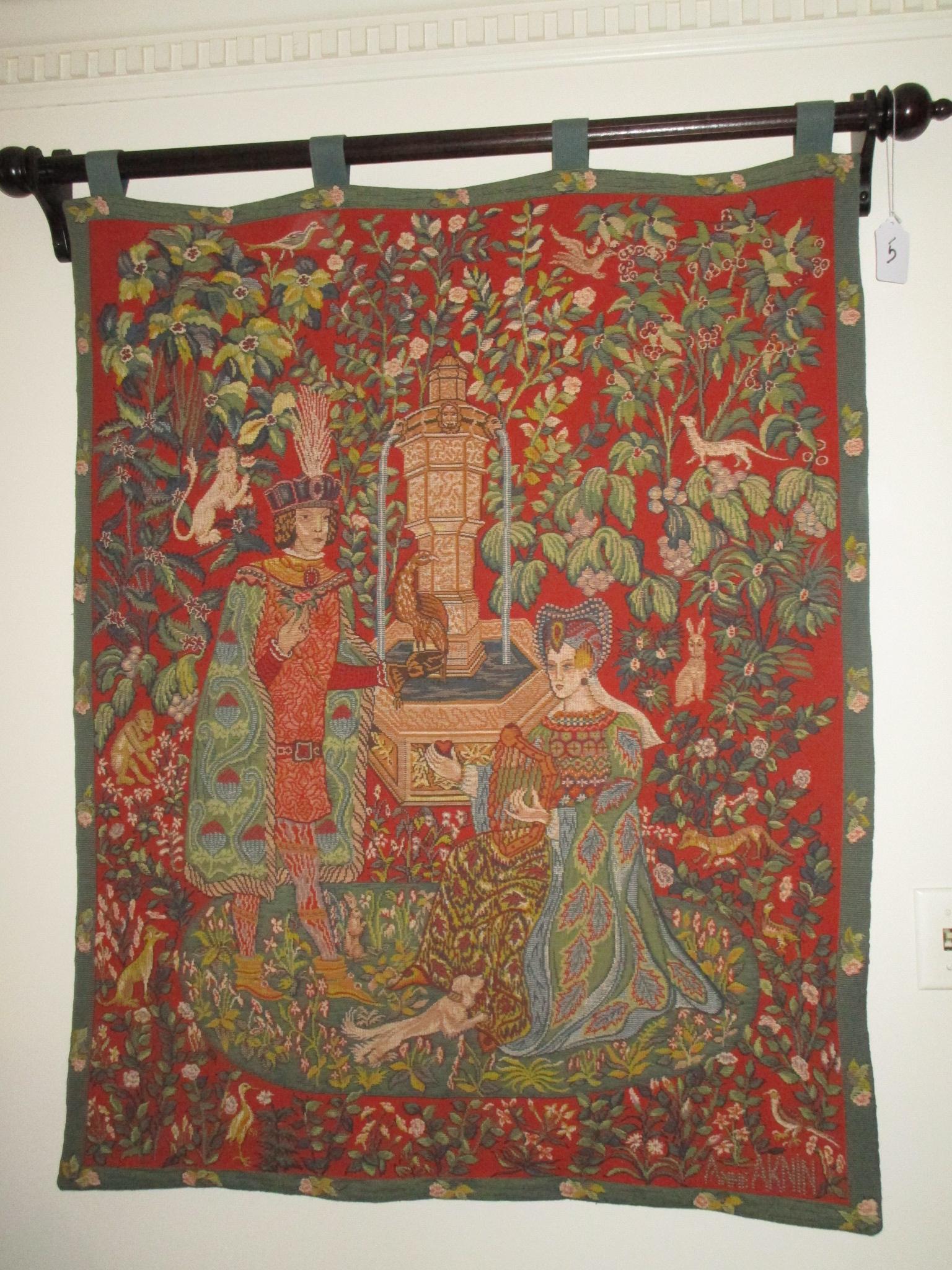 Lovely Le Roman de la Rose Woven Tapestry by Anne Roland Aknin   1985