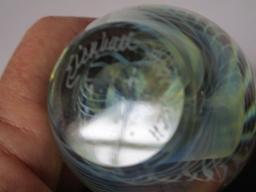 Eickholt Signed Art Glass Paperweight - Clear w/ Irridescent Swirl Pattern 2001 Marked ESCH