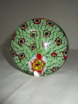 Beautiful Art Glass Paperweight - Millefiori in The Design of a Peacock