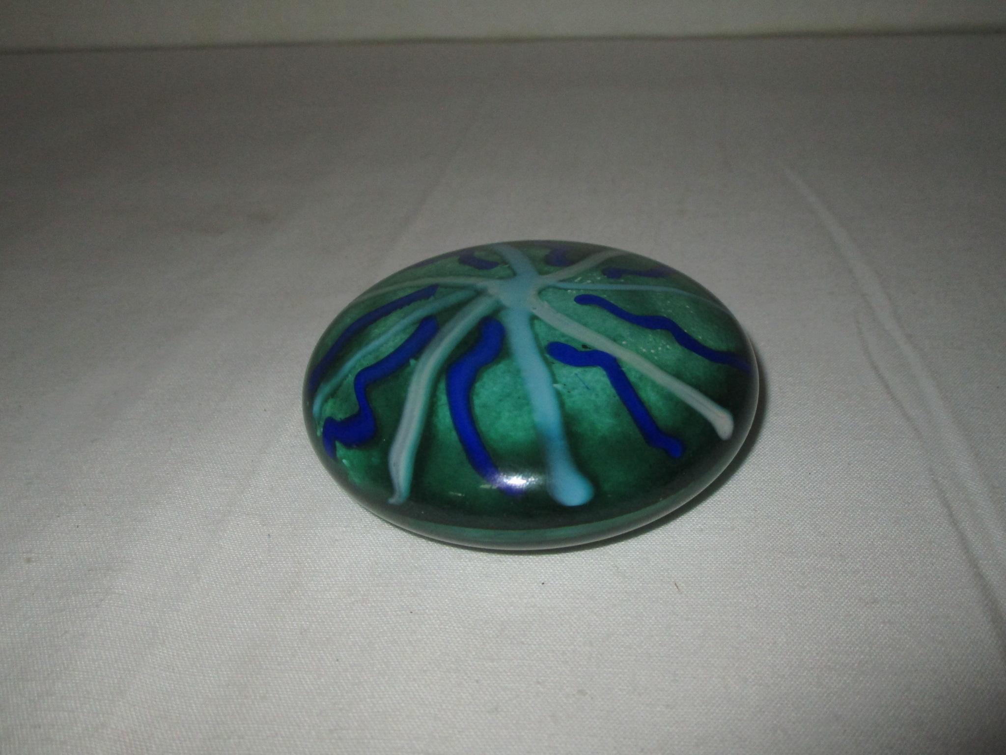 Artist Signed Art Glass Paperweight w/ Orange Floral Design - Cayman Islands Souvenir