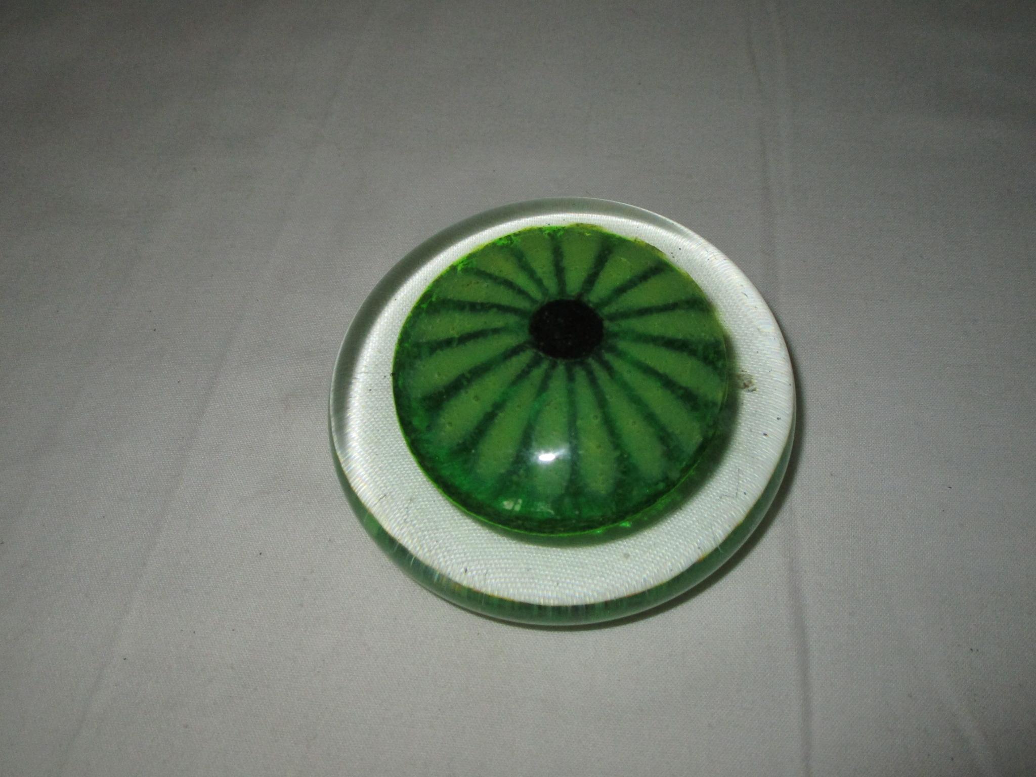 Art Glass Paperweight w/ Green Flower Center