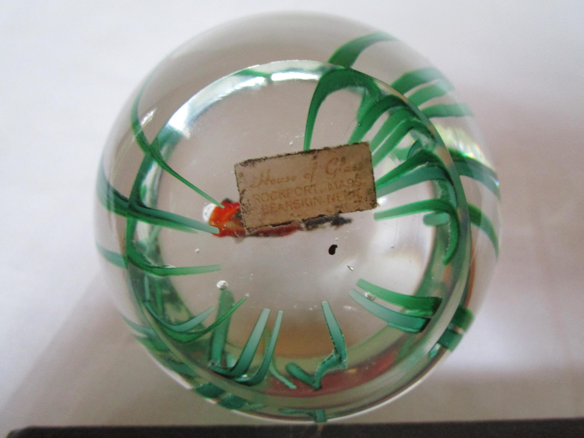 Art Glass Paperweight Fish Scene w/ House of Glass Original Label