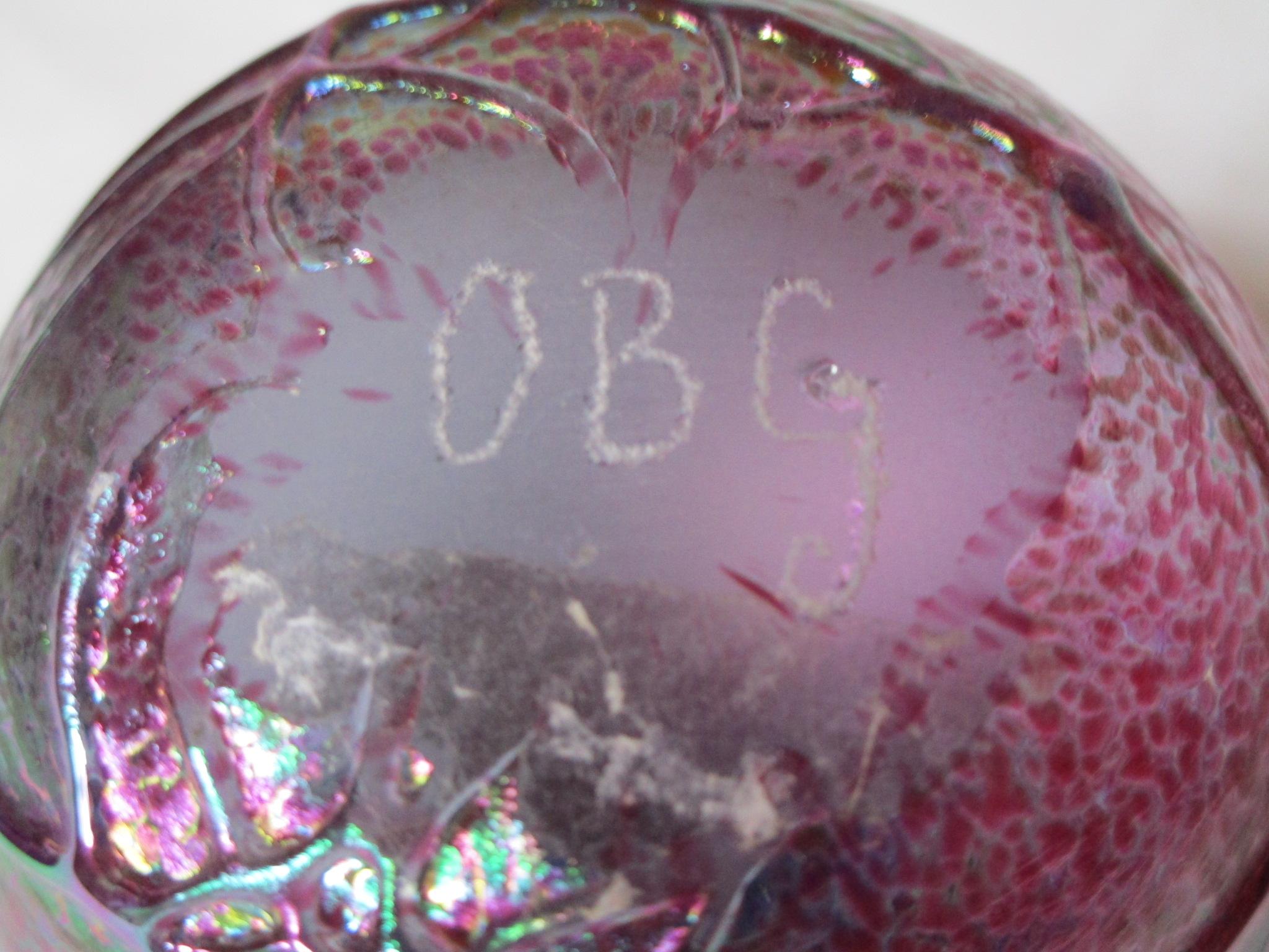 Vintage Irridescent Handmade Paperweight Signed OBG on Base