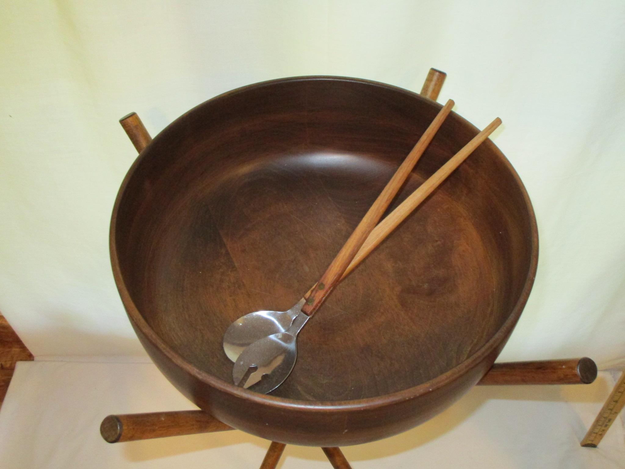 Early Wood Salad Bowl on Stand by Woodbury's of Shelburne