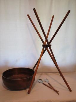 Early Wood Salad Bowl on Stand by Woodbury's of Shelburne