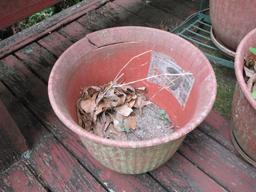 Lot - Green Metal Plant Stand & Misc. Molded Planters