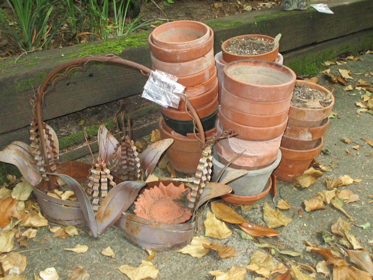 Lot - Misc. Planters - Metal, Plastic, & Terra Cotta