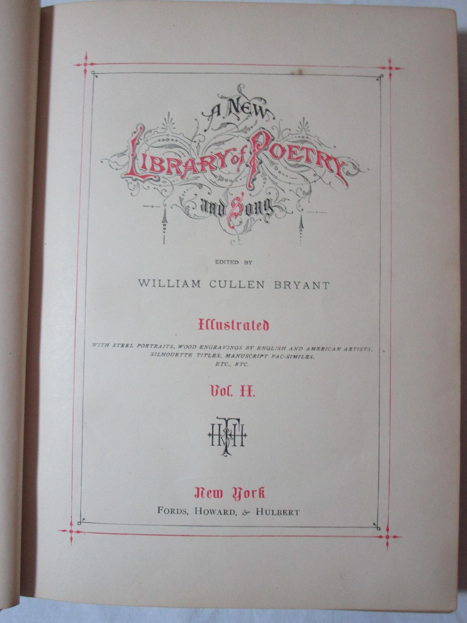 Vintage Book Edited by William Cullen Bryant - A New Library of Poetry & Song