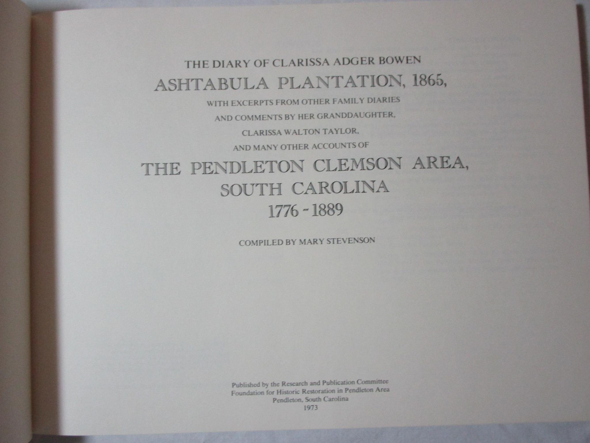 Paper Back Edition - The Diary of Clarissa Adger Bowen, Ashtabula Plantation,