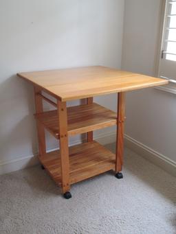Pine Microwave Stand on Casters 2/One Drop Leaf.  30" T x 27" W x 19" D.