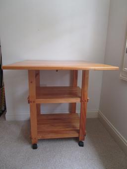 Pine Microwave Stand on Casters 2/One Drop Leaf.  30" T x 27" W x 19" D.