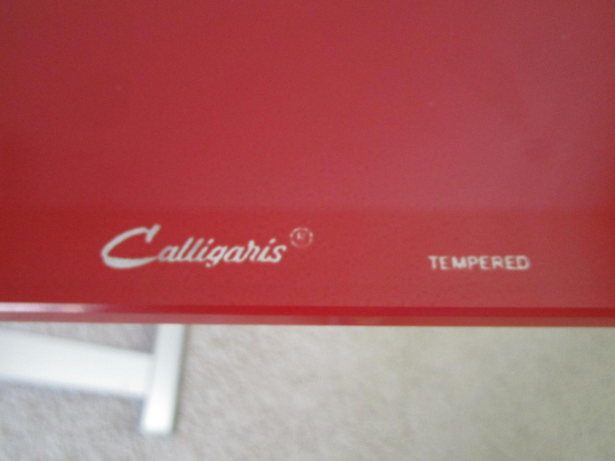 Awesome  "Calligaris" (Italian Designer) Table w/Red Tempered Glass & Stainless Base