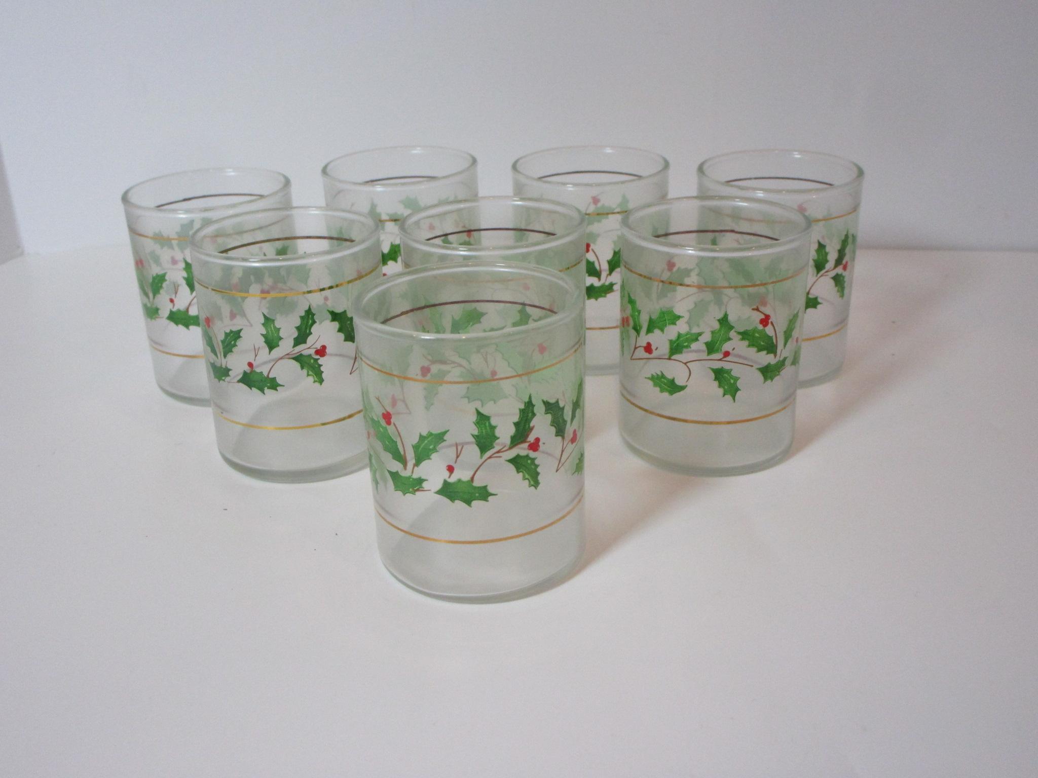 Lot - 8 Holly Design Glass Tea Light Holders