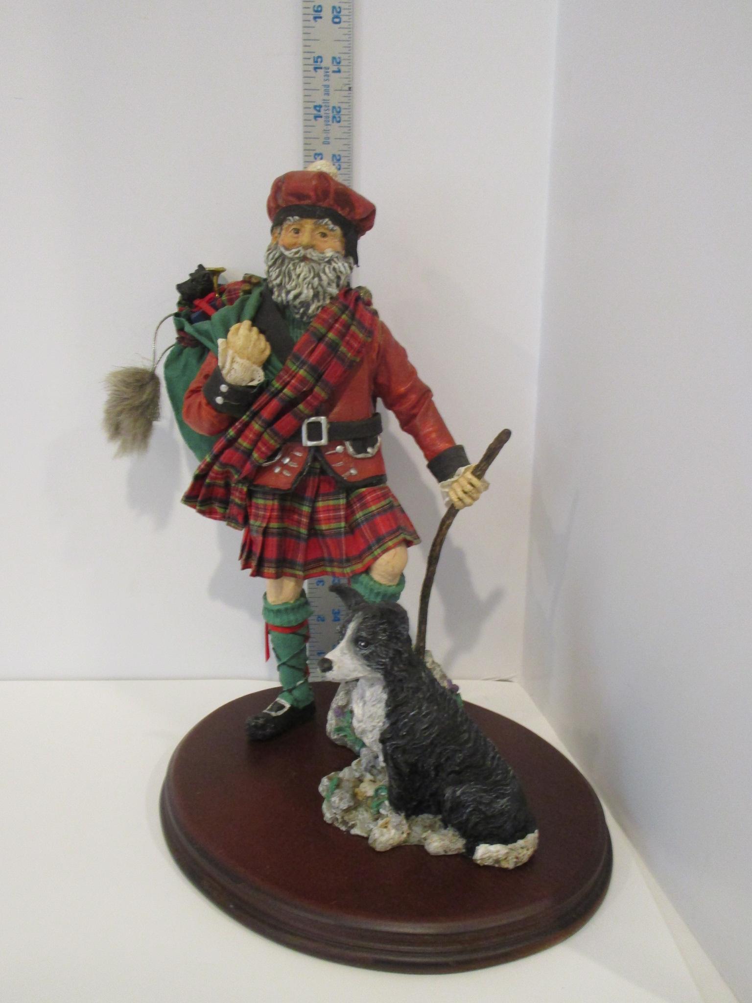 Molded Scottish Santa w/Dog on Teak Stand