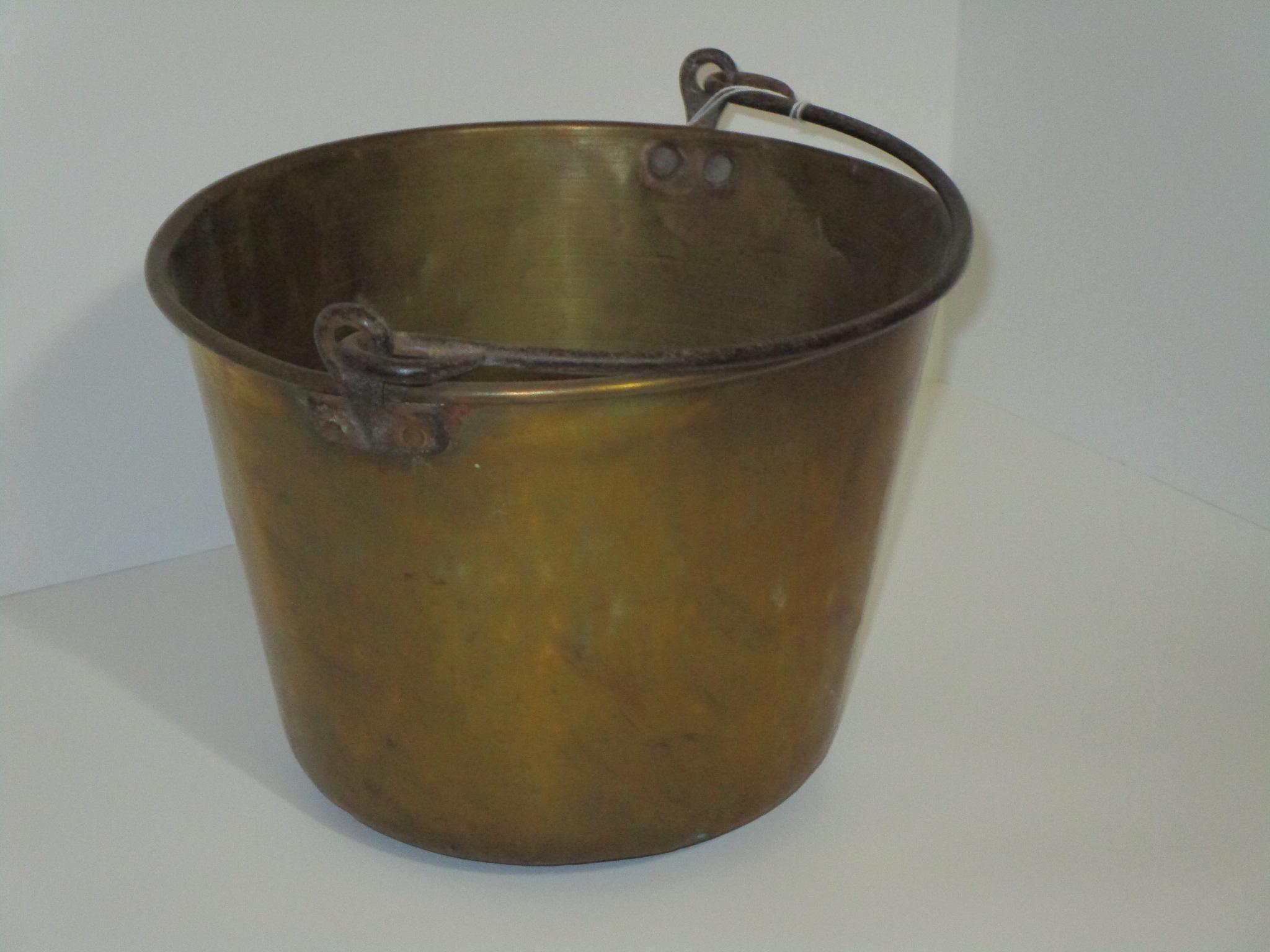 Early Copper Bucket w/Brass Handle    10 1/2" Across